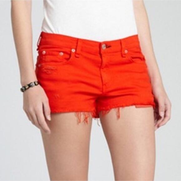Rag & Bone Red Fire Engine Mila Denim Cut Off Jean Shorts - Picture 1 of 9